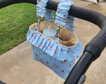 Floral Stroller Caddy: Quilted Cotton Pram Organizer