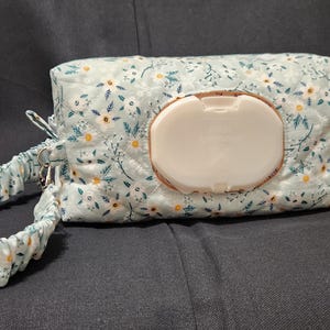 Quilted Diaper & Wipes Pouch: Light Teal Floral, Elastic Handle