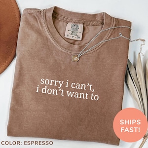 Comfort Colors® Sorry I Can&#39;t I don&#39;t want to Shirt, Funny Humor Shirt, Adult Humor Shirt, Sarcastic Shirt, Sarcasm Shirt for Women