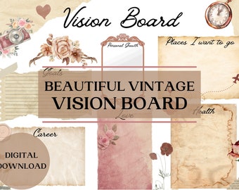 Vision Board Printable, Vision Board Vorlage, Traum Board, Manifestation Board, Ziele Vorlage, Manifestieren Digital Printables, Vintage