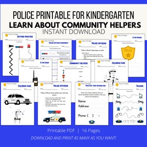 Police Printable for Kindergarten Lesson Plan, Community Helper Worksheets, Police Officer Kindergarten Activities, Community Helper Lesson