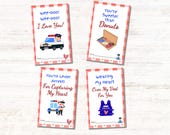 Police Officer Valentine's Day Printable Cards for Kids, Boy Valentine, First Responder Valentine's Day Tags, School V-Day Digital Download