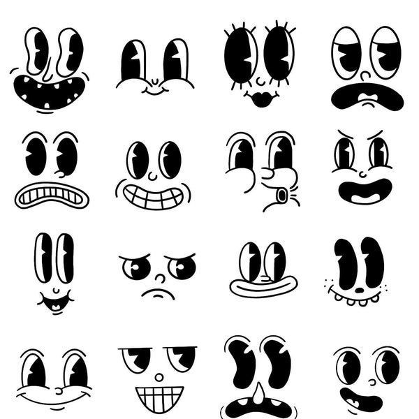 Inkblot 50's Cartoon Faces 11x17 Impresión *Descarga digital*