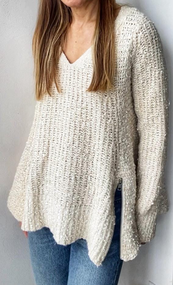 Anthropologie Moth Oatmeal Cream Wool Zipper Sweater- Size Medium - Main Image