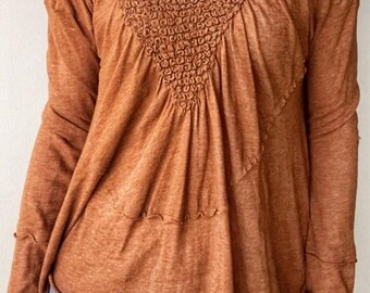 Free People Braun Langarm Top - Side Schlitze - Größe Extra Small