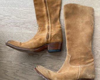 Vintage Overknee Stiefel - Braune Wildleder Stiefeletten - Größe 38