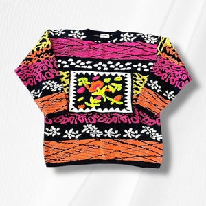 Mixit vintage 90s colorful animal print floral sweater womens large XL