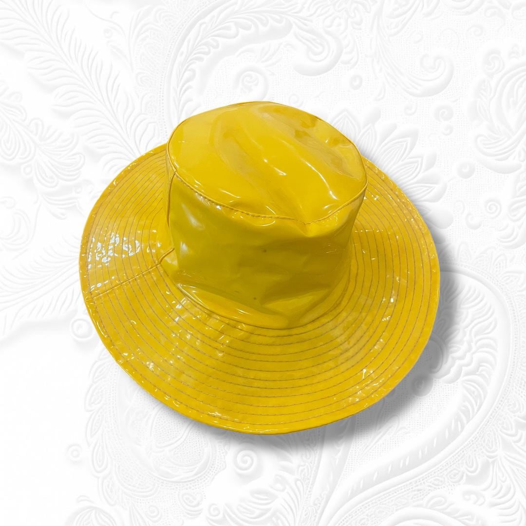 Vintage 60s PVC Rain Hat Yellow Unisex Mens Womans Bucket Hat