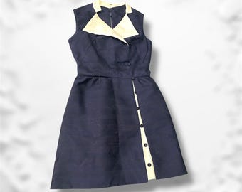 Anita Modes Navy 60s vintage fit and flare dress womens small blue white