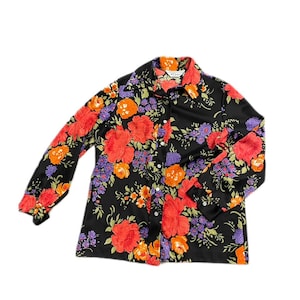 1970s womans long sleeve NC Fashions floral dart collar 70s vintage button up blouse medium womans
