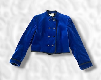 Blazer azul de mujer de los años 80 con ribete negro, talla mediana