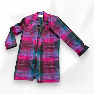 Designer Dior vintage 80s woman’s blazer medium 1980s pink plaid coat jacket