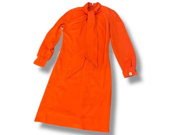 70s vintage shift dress orange long sleeve 1970s dress
