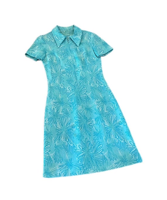 Vintage 70s Womans Blue Floral Sheath Dress Short Sleeve Small Womans 1970s Dress  Dart Collar Fitted - Etsy Israel