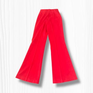 70s vintage womans red pants xs long high waisted flare elastic flare pants