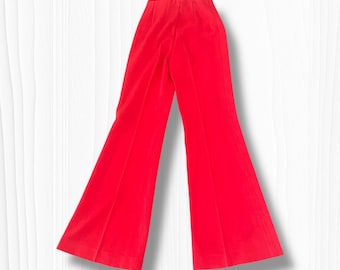 70s vintage womens red pants xs long high waisted flare elastic flare pants