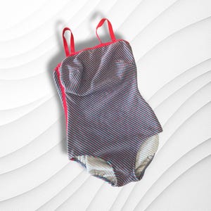 Robby Len 70s womens one piece swimsuit medium womans blue red swimsuit