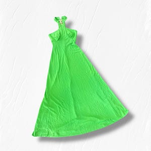 70&#39;S Vintage Green maxi sleeveless womens small empire halter waist rhinestones