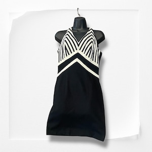 Linda Segal 90s vintage sleeveless midi black and white stripe xs womens dress
