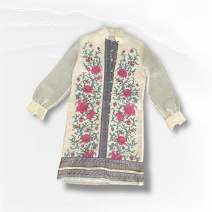 Alfred Shaheen 60's - 70's vintage long sleeve midi womens small button up shift floral small womens