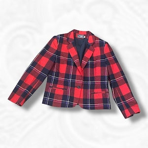 Haberdashery collection  80s - 90s blazer womans small red plaid wool blazer