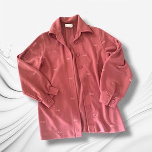 70's Jantzen womens vintage long sleeve abstract shirt medium dusty pink rose
