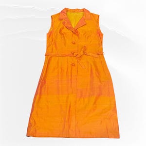 orange color shift midi dress vintage 60&#39;s fashion dress retro Small woman&#39;s collared sheath dress