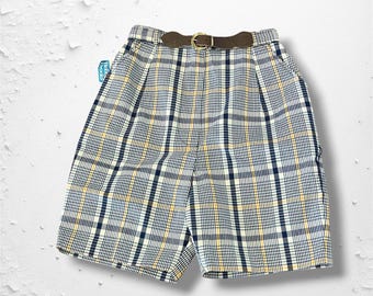 Bobbie Brooks XXS-damesshort plaid deadstock blauw en geel