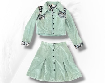 Green cowgirl 70's vintage xs skirt jacket mini skirt western
