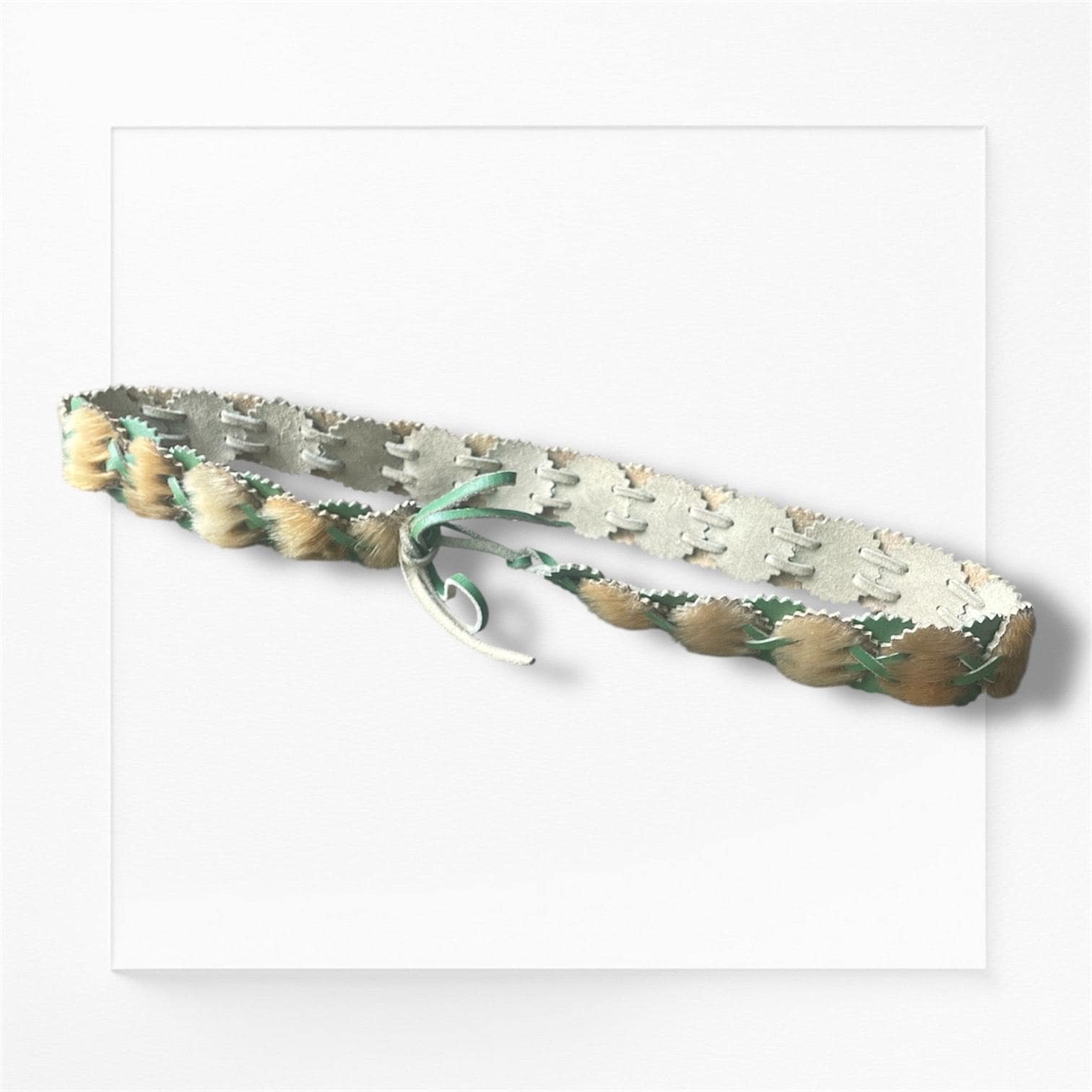 Womens Belt Leather Fur Mint Green Teal Leather 29 Inch  display picture 3