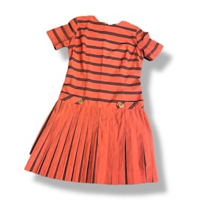 Vintage 50s orange striped midi drop waist dress 1950s womans medium dress