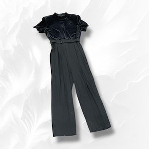 90s JSJ Peties black jumpsuit womans size 12 womans medium vintage 1990s short sleeve velvet