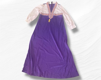 Purple vintage 70s dress flowy maxi dress long sleeve womans medium zip up hostess dress tunic