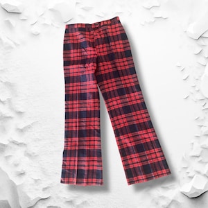60s vintage womens red blue pants xs long high waisted flare pants