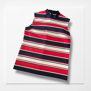 James Kannob 70&#39;s vintage sleeveless womens shirt vintage shirt striped 70s retro medium Mock turtleneck patriotic red white blue
