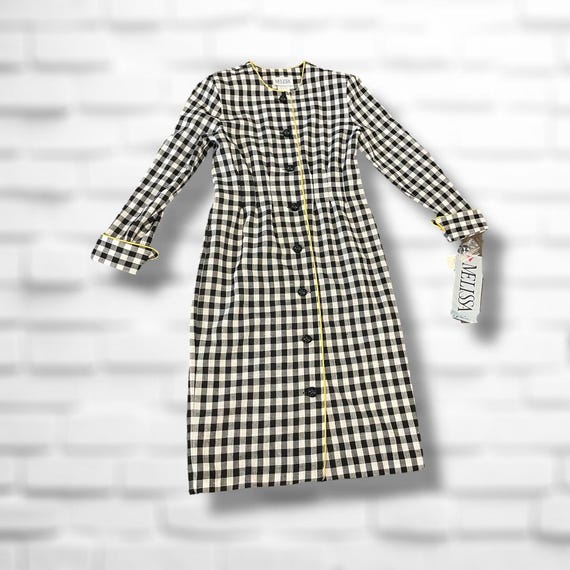 Melissa Long Sleeve 80s Gingham Black White Dress Midi Size 8 Womans  Vintage - Etsy Israel