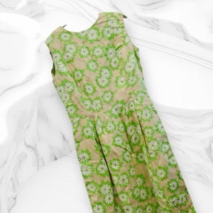 Lime green flower 50 dress vintage metal zipper floral 60s mod small flower sleeveless