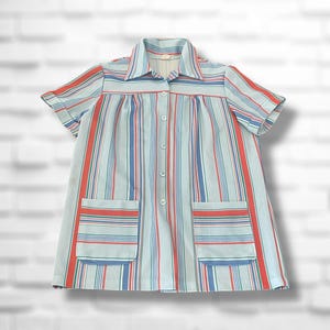 AS-IS 70s collared button up stripe shirt womans vintage 1970s womans top