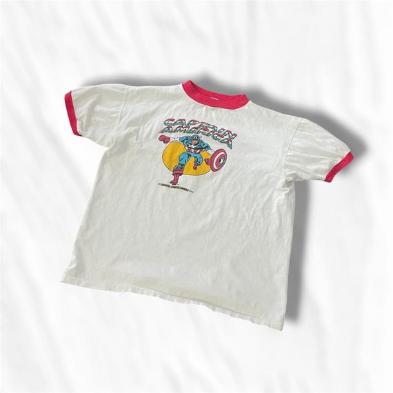 70s vintage Captain America Ringer tshirt Medium mens womens Marvel