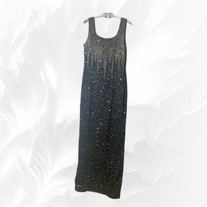 Silk formal black beaded 90s dress Stenay Petite P6 small maxi 1990s