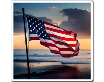 Patriotic American Flag Flying Proudly on a Beach Magnet | Flag Magnet 4th of July USA Fridge Magnet