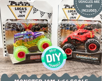 Custom Monster Truck Party Favors 1:64 Pre-Cut Template Packaging Monster Truck Theme Party Personalized Birthday Party Supplies for Kids