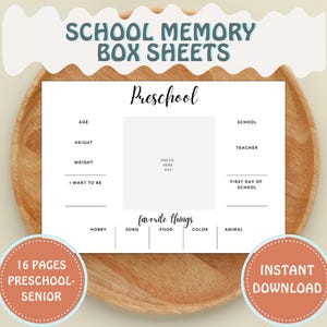 School Memory Box Sheets, School Interview Questions, School File Box Milestone Tote Back to School Questions