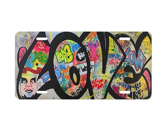 Placa de vanidad "Amor colorido": placa personalizada para coche, regalo único para amantes de los coches, decoración artística, San Valentín, matrícula personalizada.