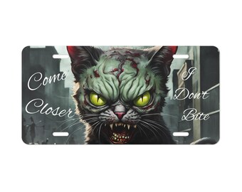 Funny Black Cat Boop Front License Plate, Humorous Vanity Plate