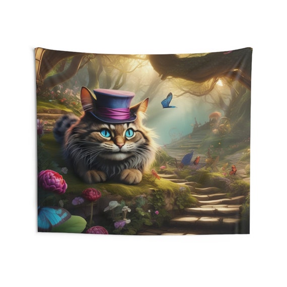Printed Wall Tapestry Cheshire Cat Style Etsy UK