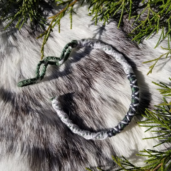 Alpine Winter Themed Wrapped and Macrame Adjustable Seamless SILC Bracelet