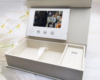 4x6 inch album photo linen box with video player crystal USB drive, 5&quot; LCD video brochure，video greeting card personalized video booklet box