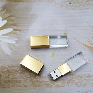 10PCS Custom Crystal Glass USB Flash Drive,Personalized USB 3.0 pen drive, 16GB 64GB photography usb stick, Rose Silver Gold Black Gift USB image 1