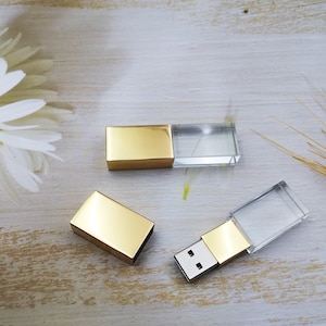 10 stuks aangepaste kristalglas USB-flashdrive, gepersonaliseerde USB 3.0-pendrive, 16 GB 64 GB USB-stick voor fotografie, rosézilver goud zwart cadeau-USB